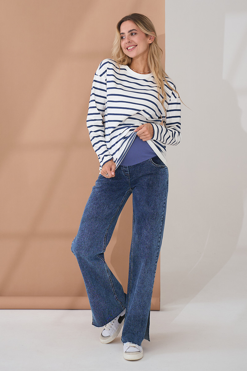 Джинси для вагітних широкі straight fit для майбутніх мам з регульованим поясом S (44) Kloe Юла Мама синій, фото 1