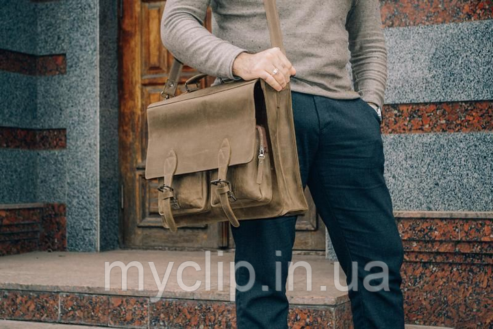 Чоловіча сумка для документів, Чоловіча шкіряна сумка, сумка-портфель чоловіча олива, фото 1
