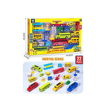 Набір машин (інерція, аксесуари, автобусна станція, гелікоптер, 2 машинки, 14 автобусів) 898 E-120