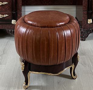 Пуф шкіряний коричневий круглий бароко Ермітаж