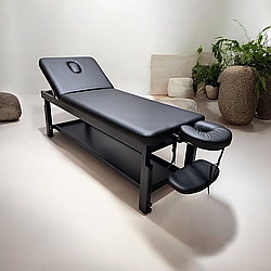 Стаціонарний масажний стіл кушетка для масажиста з отвором для обличчя та підголовником КР 10 plus (BLACK)