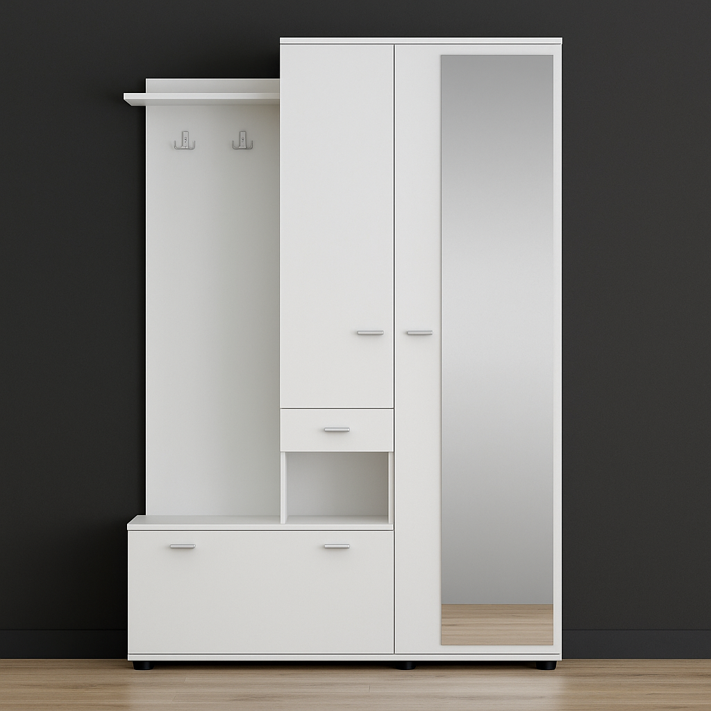 Стильний передпокій Агата з шафою, вішалкою та дзеркалом (133 × 32 × 200 см), фото 1