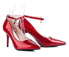 Жіночі червоні туфлі човники на шпильці лакові 36 37 38 39 40