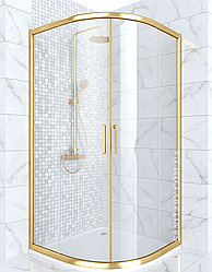 Душова кабіна 90x90x190 см без піддону Shower Boss напівкругла золотий профіль прозоре скло 6мм