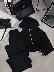 Жіночий базовий теплий осінній м'який костюм двойка кофта худі на блискавці штани на затяжці двосторонній фліс полар