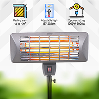 Обігрівач для патіо тераси веранди кварцовий окремостоячий 2000 Вт IP24 з регулюванням висоти та нахилу безпечний вуличний