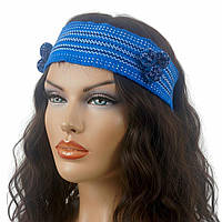 Чільце синє з помпонами | етнічна пов’язка до вишиванки