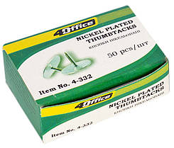 Кнопки канцелярські нікельовані 4OFFICE 50 штук (4-332)