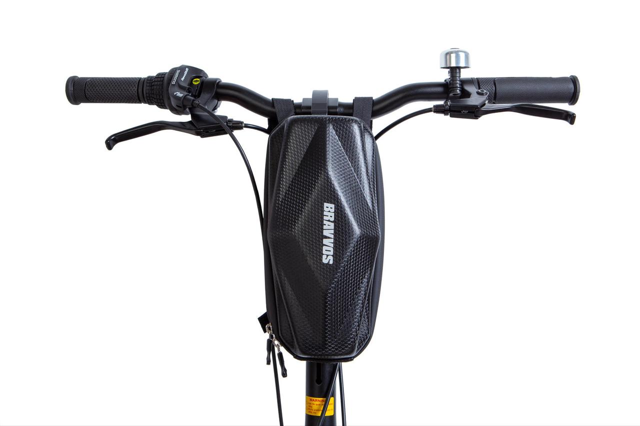 Велосумка кейс на кермо водовідштовх. матеріал 26x12x8 см BRAVVOS SAB013 E-001 чорний з білим AM (брендоване пакування)