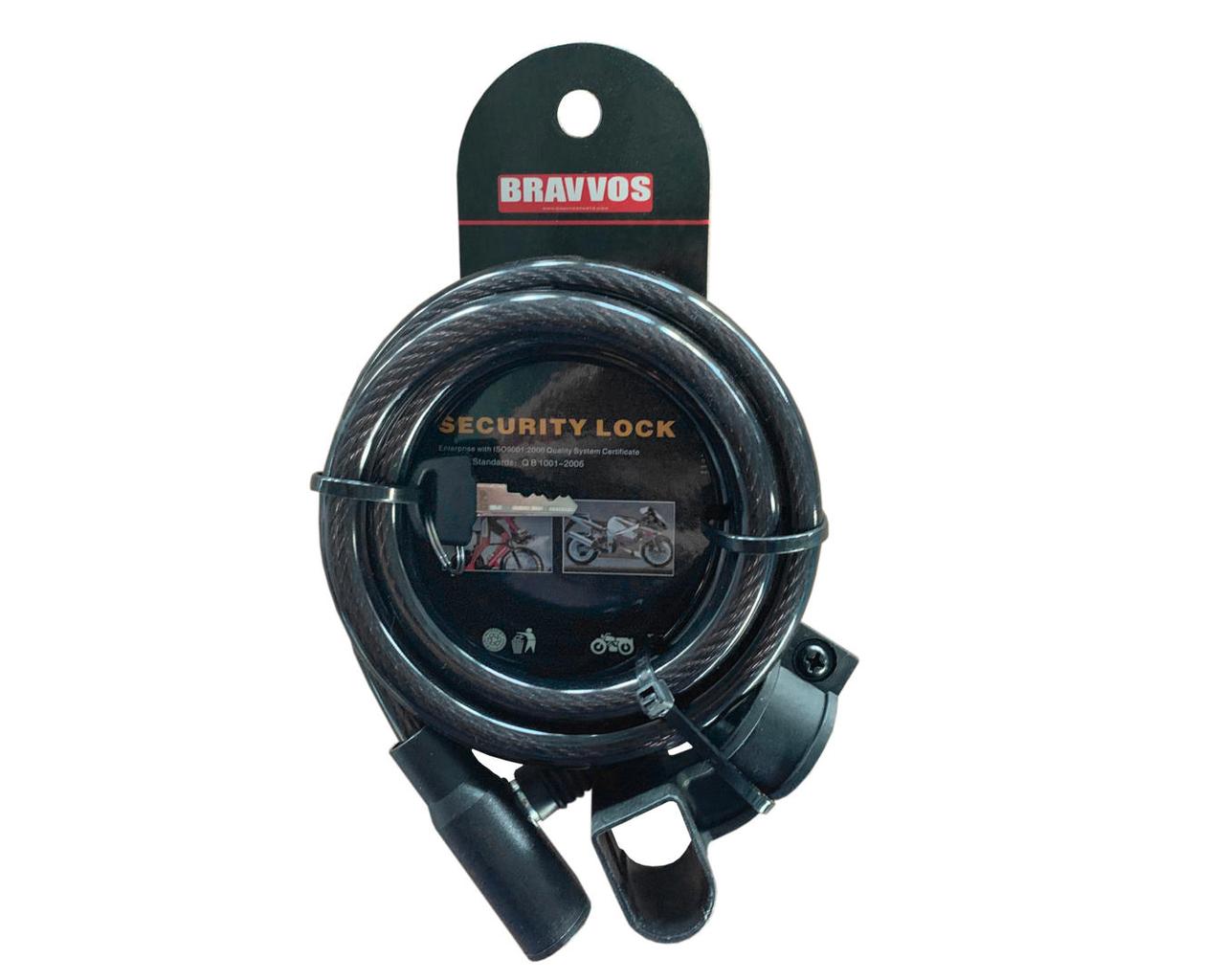 Замок тросовий на ключі BRAVVOS LOC-045-055 1500мм *10мм чорний AM (брендоване пакування)