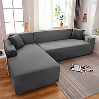 Чохол на диван кутовий велюр темно сірий Love You