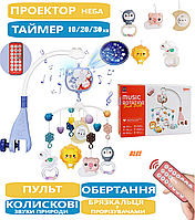 Мобіль на ліжечко Youbeien дитяча карусель з проектором колискові звуки природи пульт таймер обертання Blue (RT 668-17)