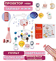 Мобіль на ліжечко Youbeien дитяча карусель з проектором колискові звуки природи пульт таймер обертання Pink (RT 668-17/02)