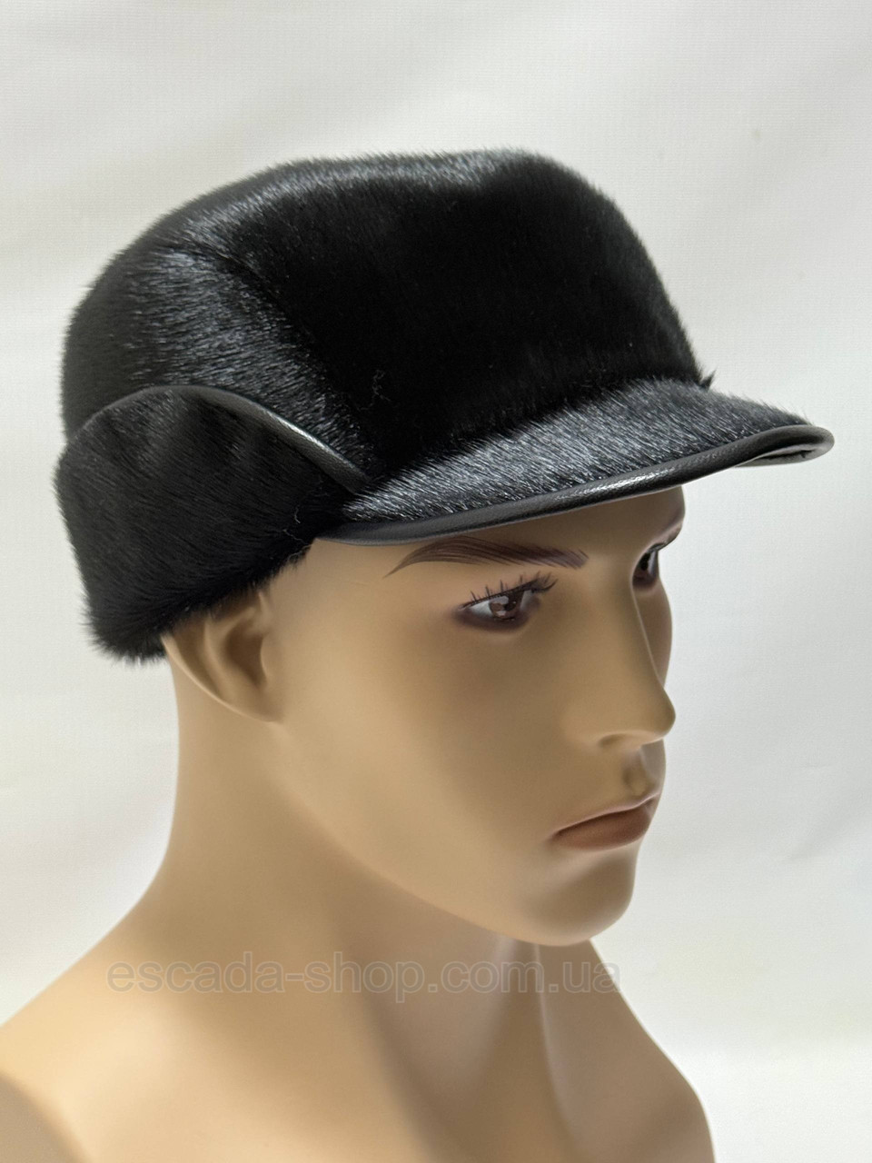 Шапка из нерпы "Жокейка" з відворотом, черный., фото 1