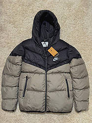 Чоловіча зимова куртка пуховик Nike Storm-Fit чорно-сірий з капюшоном — легка та тепла, водовідштовхувальна