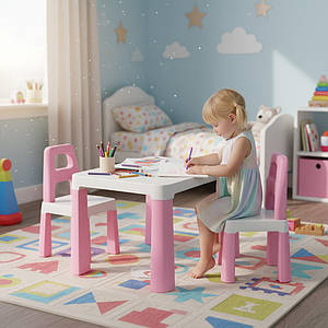 Дитячий стіл і два стільчики Технок (ТЕХ-0457), пластиковий. Рожевий