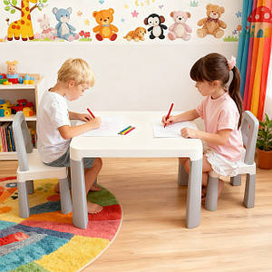 Дитячий стіл і два стільчики Технок (ТЕХ-0150), пластиковий. Сірий