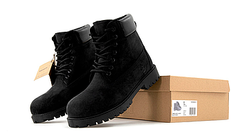 Зимові чоловічі черевики Timberland Black Winter взуття Тімберленд чорні з хутром нубук