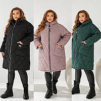 Жіноча зимова куртка 52-54,56-58,60-62 ,64-66, 68-70 чорна беж зелена