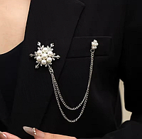 Брошка сніжинка з перлинами, брошка зі сніжинкою, брошка з ланцюжками, брошка з ланцюжком, брошка з перлинами, брошка з перлами