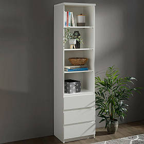 Пенал з 4 відкритими полками для книг і квітів 50см, Сучасний шкаф пенал ЛДСП з 3 висувними шухлядами