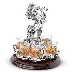 «Набір для горілки “Кінь символ 2026” з накладками підкова, срібло, 6 чарок