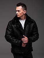 Куртка еко шкіра до -10°С зимова дублянка шкіряна чоловіча на хутрі чорна