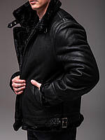 Куртка еко шкіра до -10°С чоловіча зимова дублянка шкіряна на хутрі чорна
