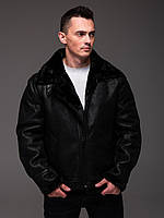 Куртка зимова еко шкіра до -10°С дублянка шкіряна чоловіча на хутрі чорна