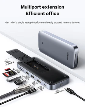 USB-концентратор хаб UGREEN с карманом для M.2 NVMe/SATA USB 3.2 10Gbps HDMI 4K60Hz PD 100W SD/TF кардридер Grey (CM440), фото 1