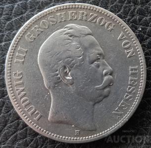Німецька імперія › Гессен Людвіг III  5 марок 1876 рік Срібло 0.900, 27.77g, ø 38mm №3503, фото 1