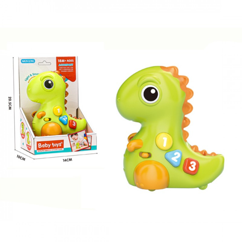 Музична іграшка динозавр 6802, 15см, музика, звук, світло, колеса, фото 1