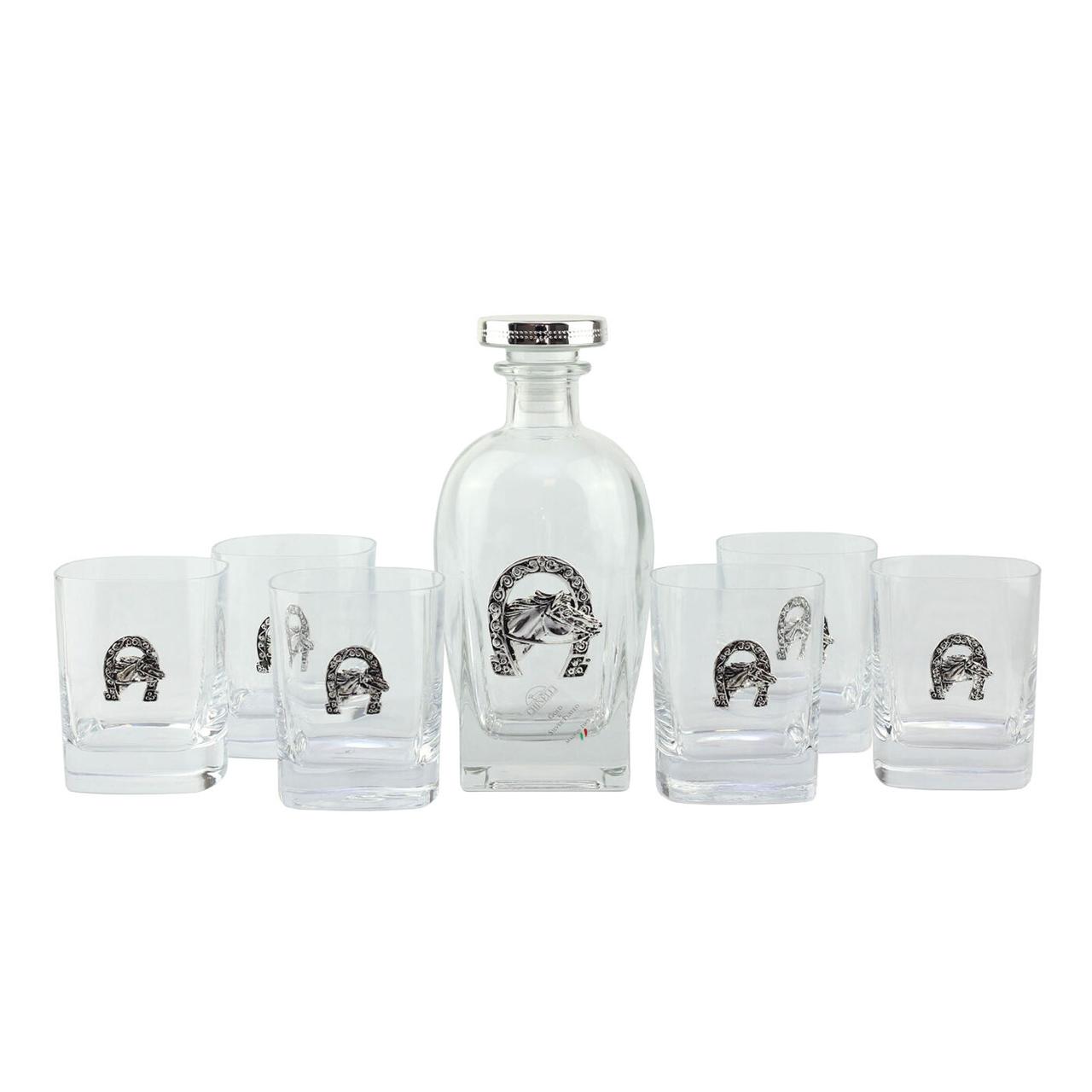 Набір для віскі “Підкова” – графин + 6 склянок, 7 предметів, срібло, фото 1