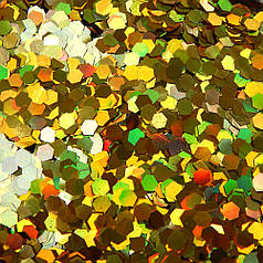 Блискітки великі, глітер, фракція 5 мм, золото голограма АВ (10 гр)