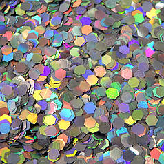 Блискітки великі, глітер, фракція 5 мм, срібло голограма АВ (10 гр)