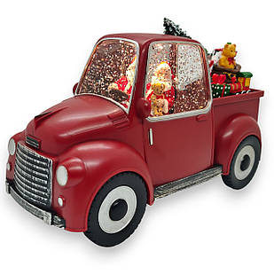 Новорічний музичний нічник ліхтар зі снігом Машина Санти Клауса з подарунками, декоративний світильник зі снігом всередині