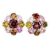 Сережки. Натуральний гранат родоліт і турмалін. Срібло 925.