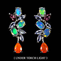 Сережки. Натуральний опал, гранат родоліт і танзаніт. Срібло 925.