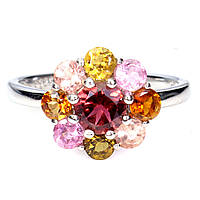 Каблучка. Натуральний гранат родоліт і турмалін. Срібло 925.