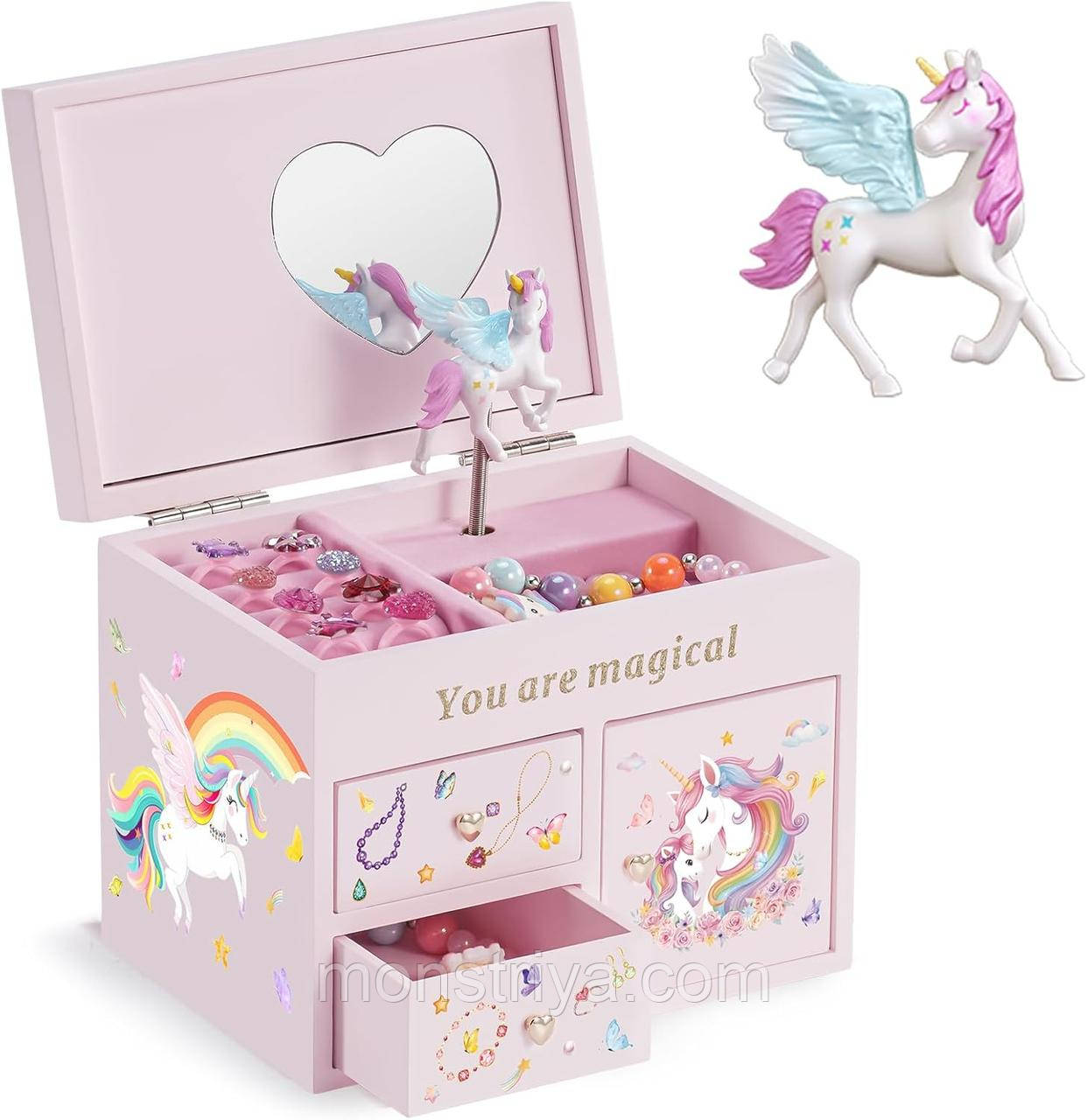 🦄 Дерев’яна музична скринька з прикрасами Lolalet Unicorn — ідеальний подарунок для дівчинки 🌸