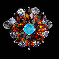 Каблучка. Натуральний цитрин, опал і танзаніт. Срібло 925.