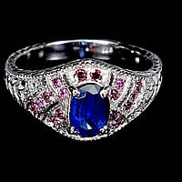 Каблучка. Натуральний кіаініт і гранат родоліт. Срібло 925.