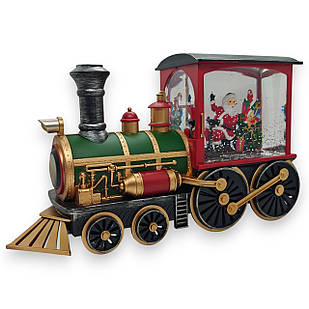 Новорічний музичний нічник ліхтар зі снігом Поїзд Санти з подарунками, декоративний світильник зі снігом всередині