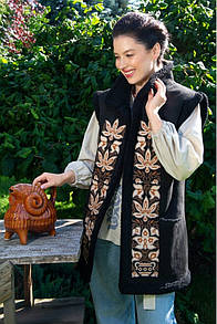 Жіночий кожух етно з екодубляжу з вишивкою SEAM MKSMV141-925