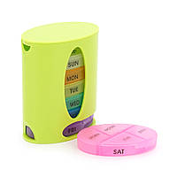 Таблетниця на 7/28 знімних комірок (різних кольорів), овальні, розділені день тижня/часу доби, пластик, 9.6*6*12см