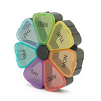 Таблетниця на 7 комірок, кругла, розділені за денями тижня, пластик, 12*2.5см, Black