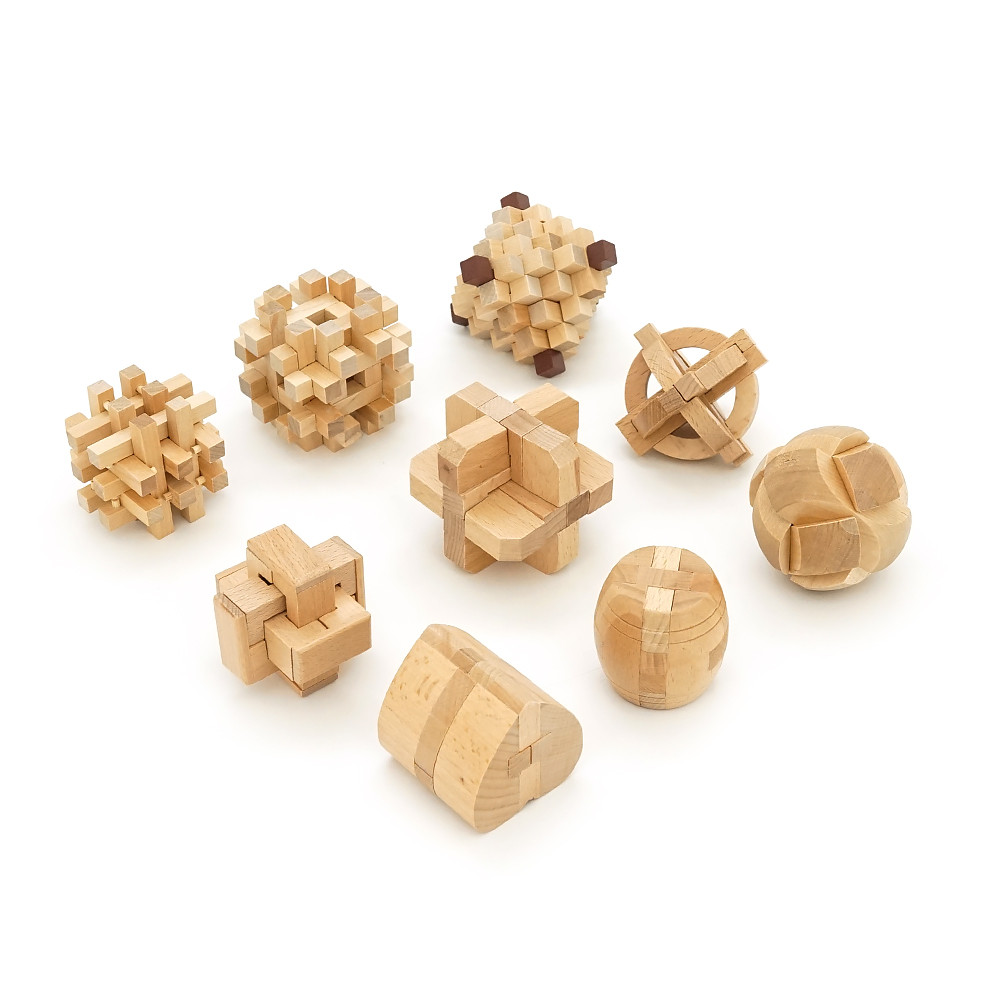 Набір 3D з 9-головоломок "Набір No4" + сумка для зберігання. Метріал: дерево. Розміри елементів 5.7-10 см. 240х160х135 мм. 0.915, фото 1