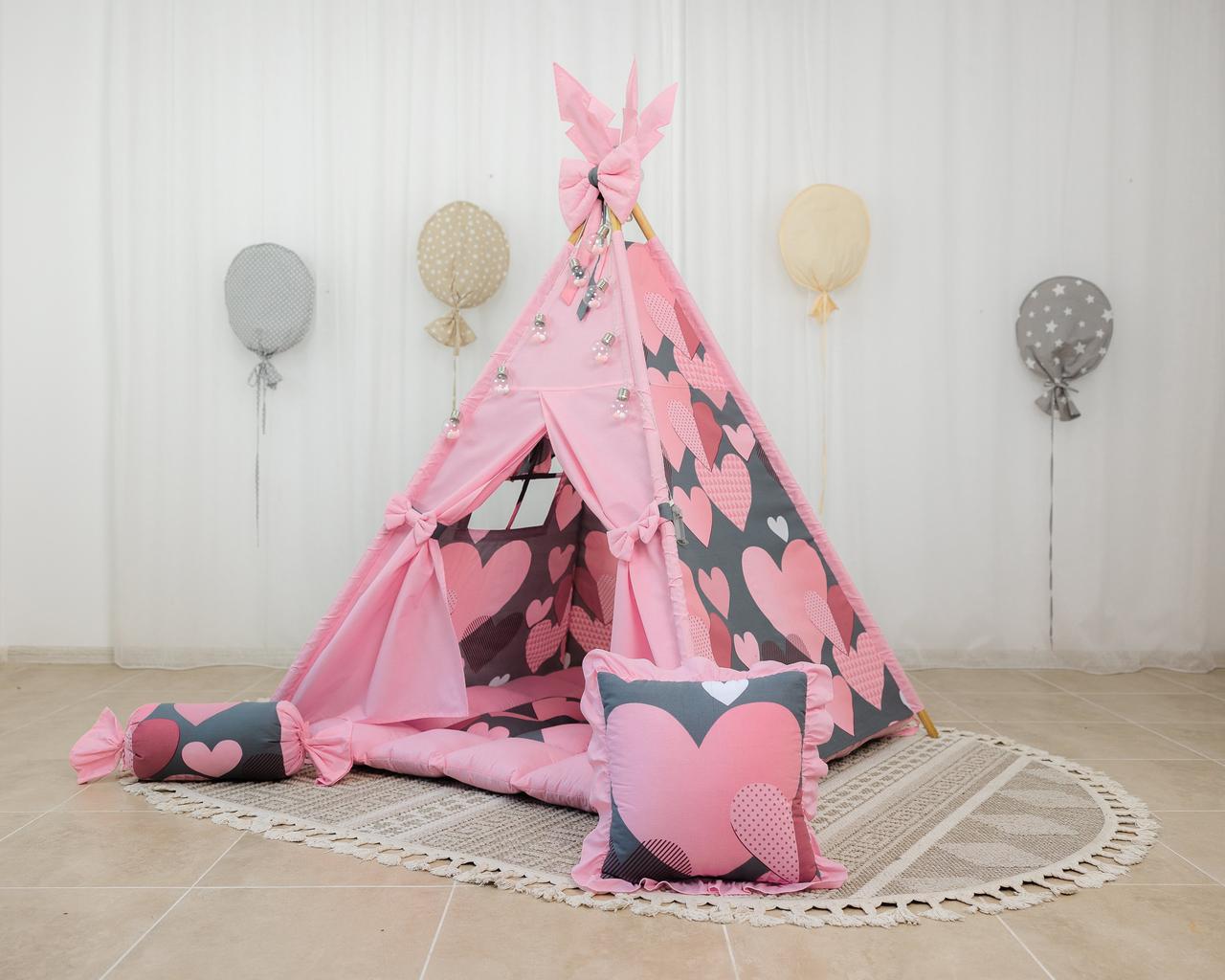 Вігвам для дівчинки з сердечками рожевий Love me БОН БОН, фото 1