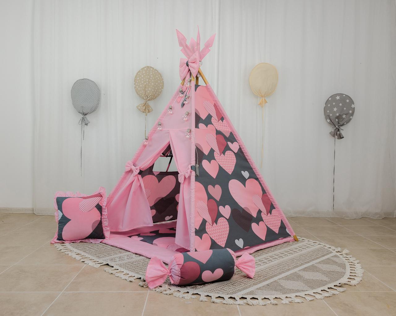 Вігвам для дівчинки з сердечками рожевий Love me, фото 1