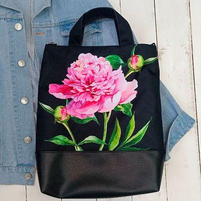 Міська сумка City Півонія на чорному фоні, фото 1